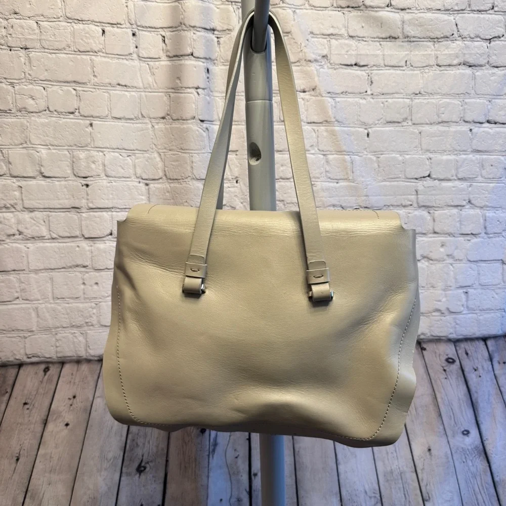 Lia Numa Gray Italian Leather Foldover Carryall Tote Bag Quiet Luxury Capsule